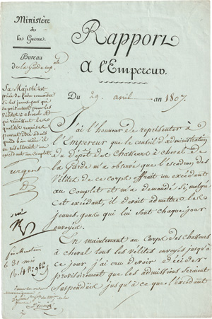 Lot 2595, Auction  124, Napoleon I. Bonaparte, Notiz auf einem Brief des Kriegsministers