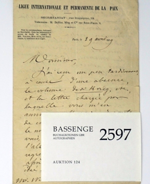 Lot 2597, Auction  124, Passy, Frédéric, Brief an Wilhelm Ulhmann