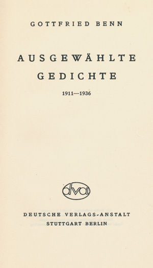 Lot 3043, Auction  124, Benn, Gottfried, Ausgewählte Gedichte