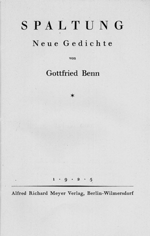 Lot 3048, Auction  124, Benn, Gottfried, Spaltung