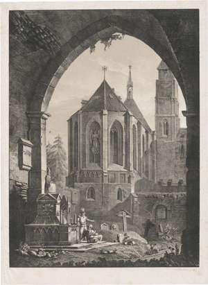 Lot 5389, Auction  124, Pian, Antonio de, Eingang zum Friedhof vor einer gotischen Kirche