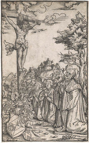 Lot 5511, Auction  124, Cranach d. Ä., Lucas - Werkstatt, Christoph Scheurl und seine beiden Söhne vor dem Kruzifix