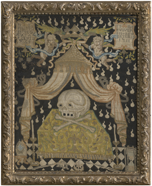 Lot 6001, Auction  124, Französisch, 1711. Klosterarbeit mit Stickbild eines Memento mori