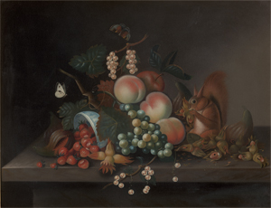 Lot 6030, Auction  124, Jones of Bath, William - zugeschrieben, Früchtestillleben mit Erdbeeren, Nüssen und einem Eichhörnchen