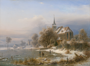 Lot 6044, Auction  124, Mohr, Johann Georg Paul, Winterlandschaft mit Schlittschuhläufern und Backsteinkirche