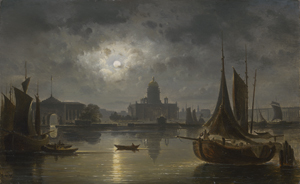 Lot 6127, Auction  124, Weiss, Joseph Andreas, Blick über die Neva auf die Admiralität und die St. Isaac Kathedrale in St.Petersburg bei Mondschein