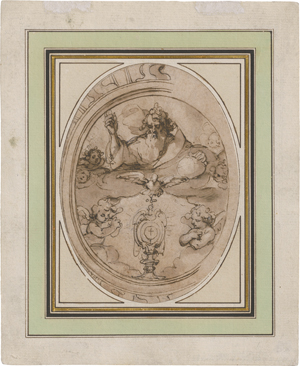 Lot 6504, Auction  124, Alberti, Cherubino - zugeschrieben, Gottvater mit Taube und Putten über einer Monstranz (Entwurf für eine Lünette).