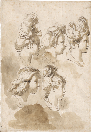 Lot 6536, Auction  124, Gandolfi, Gaetano, Studienblatt mit Frauenköpfen mit Phantasiefrisuren