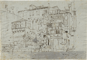 Lot 6605, Auction  124, Nerly, Friedrich, Palazzo in Venedig mit Loggien und Garten zu einem Kanal