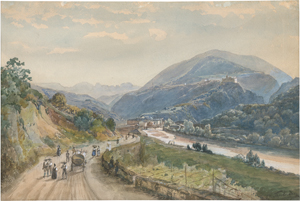 Lot 6657, Auction  124, Österreichisch, 19. Jh. Das Eisacktal bei Bozen mit Blick auf Schloss Karneid