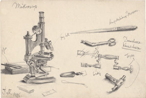 Lot 6677, Auction  124, Skarbina, Franz, Studie eines Mikroskops sowie weiterer medizinische Instrumente