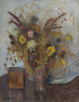 Lot 8086, Auction  124, Modersohn, Otto, Bunte Feldblumen in Steinzeugkrug mit Holzkästchen