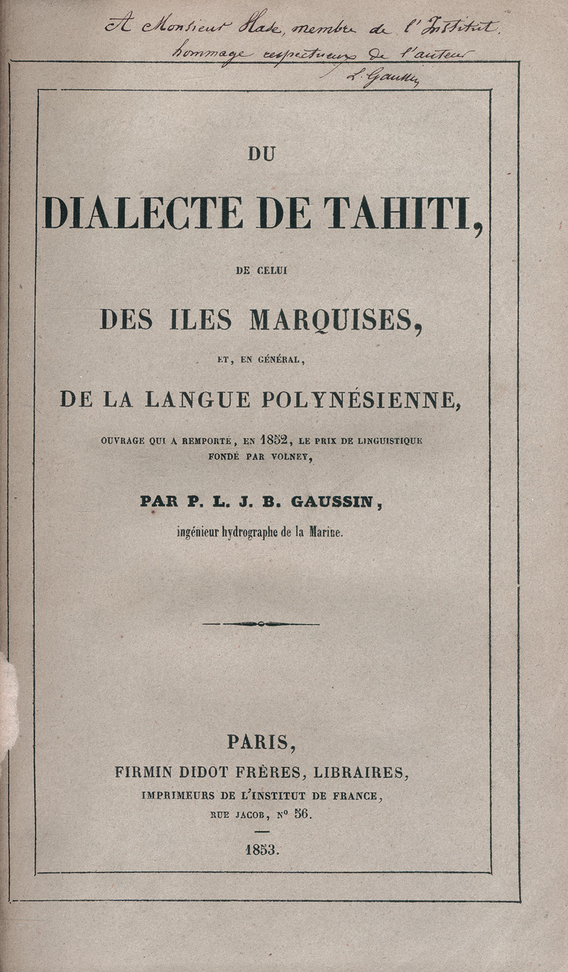 Lot 7, Auction  124, Gaussin, Pierre Louis Jean-Baptiste, Du dialecte de Tahiti