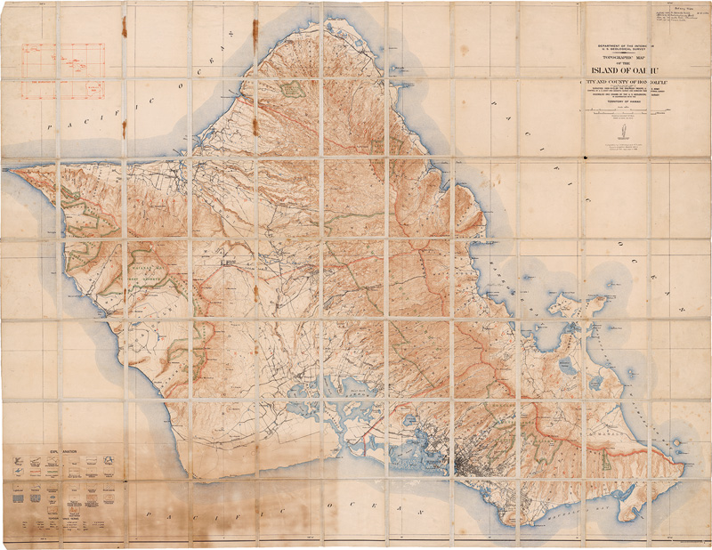 Lot 43, Auction  124, Topographic map , of the island of Oahu city 