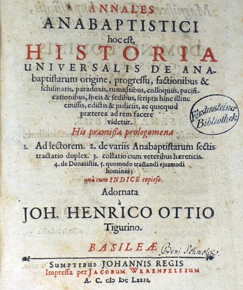 Lot 409, Auction  124, Ott, Johann Heinrich, Annales anabaptistici hoc est