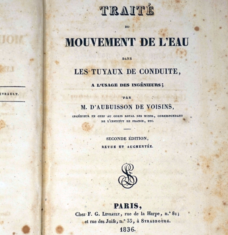 Lot 1043, Auction  124, Aubuisson de Voisins, Jean François, Traité du mouvement de l'eau dans les tuyaux de conduite