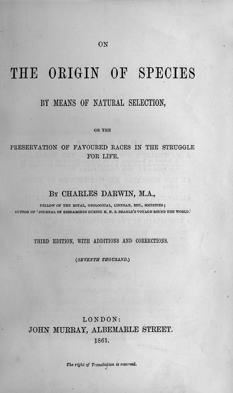 Lot 1054, Auction  124, Darwin, Charles, On the origin of species (3. Auflage)