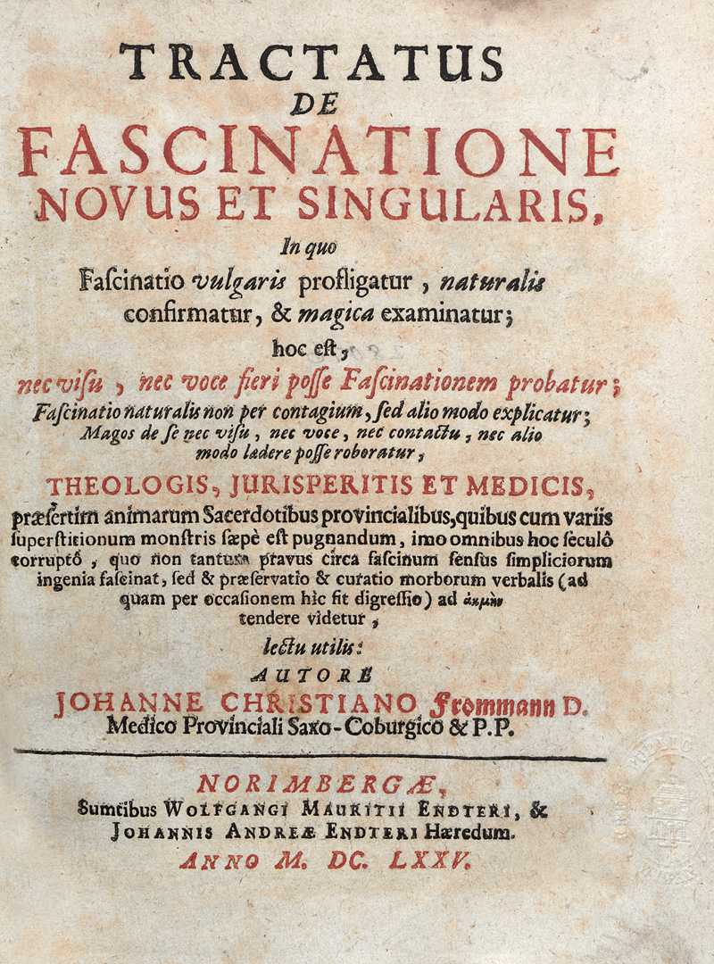 Lot 1235, Auction  124, Frommann, Johann Christian, Tractatus de fascinatione novus et singularis