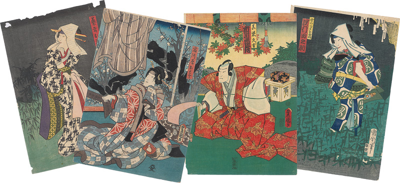 Lot 1588, Auction  124, Kunisada, Utagawa, Kabuki Schauspieler. 4 Ukiyo-e-Farbholzschnitte