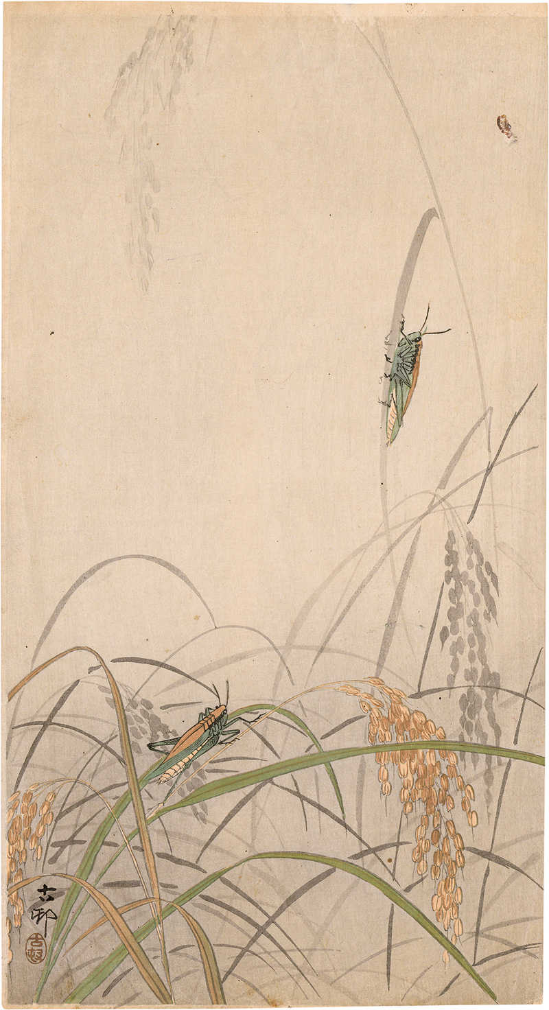 Lot 1645, Auction  124, Ohara, Koson, Heuschrecken auf Reispflanzen