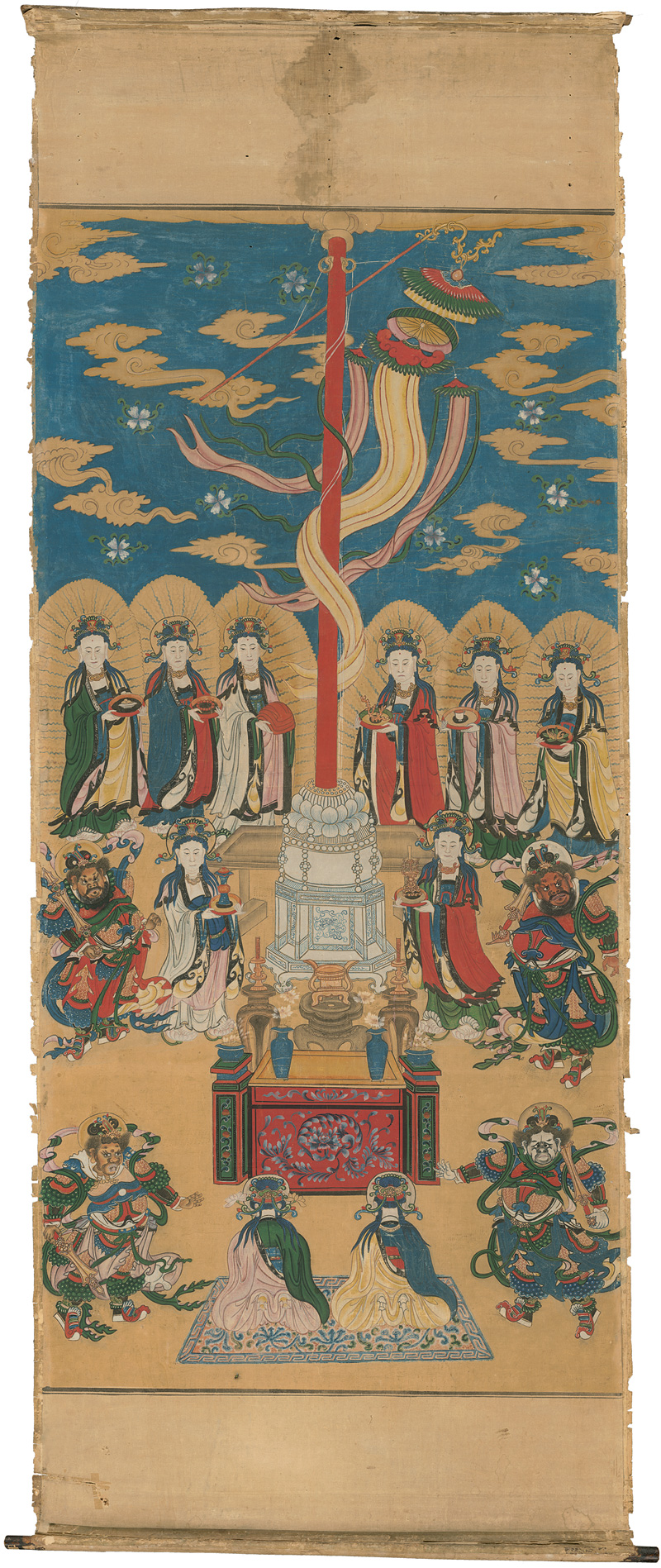 Lot 1689, Auction  124, Geister-Verehrung, Chinesisches Rollbild. Anbetungs-Ritual mit Altar