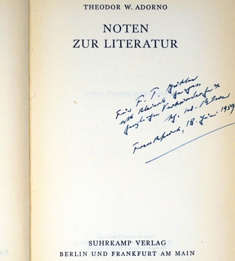 Lot 2171, Auction  124, Adorno, Theodor W., Noten zur Literatur. 