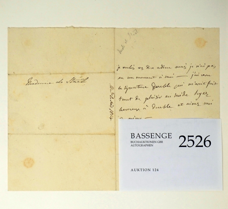 Lot 2526, Auction  124, Staël-Holstein, Germaine de, Kurzer Brief