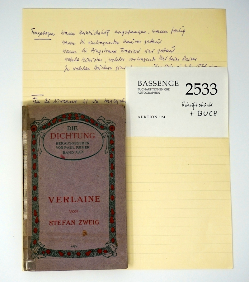 Lot 2533, Auction  124, Zweig, Stefan, Eigenhänd. Manuskript + Beigabe