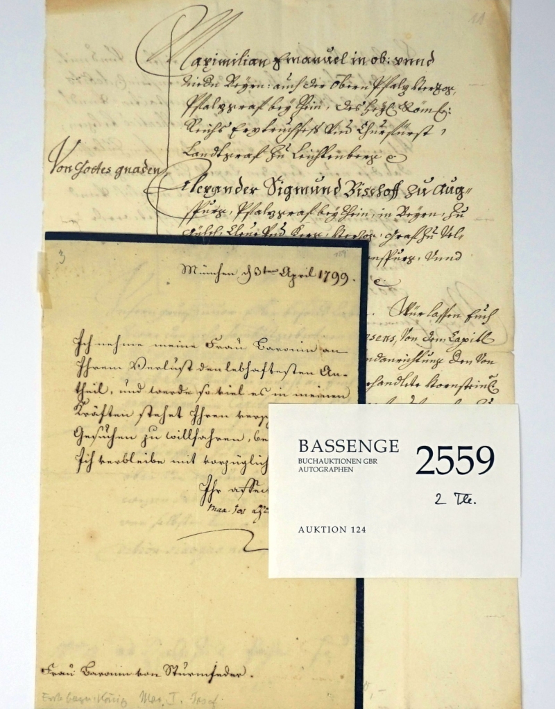 Lot 2559, Auction  124, Maximilian II. Emanuel, Kurfürst von Bayern, Gemeinschaftsbrief an Veit Ernst von Rechberg