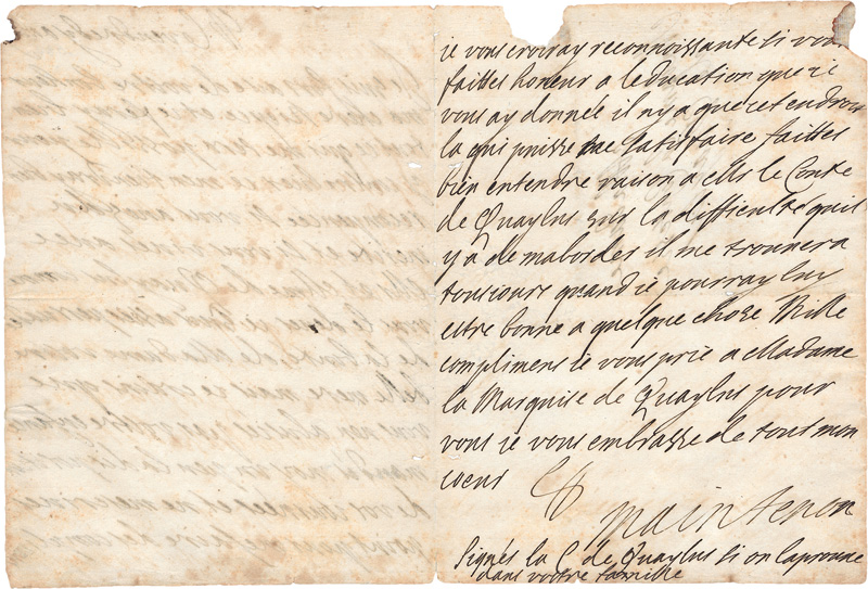 Lot 2571, Auction  124, Maintenon, Françoise d'Aubigné, Marquise de, Brief an ihre Nichte