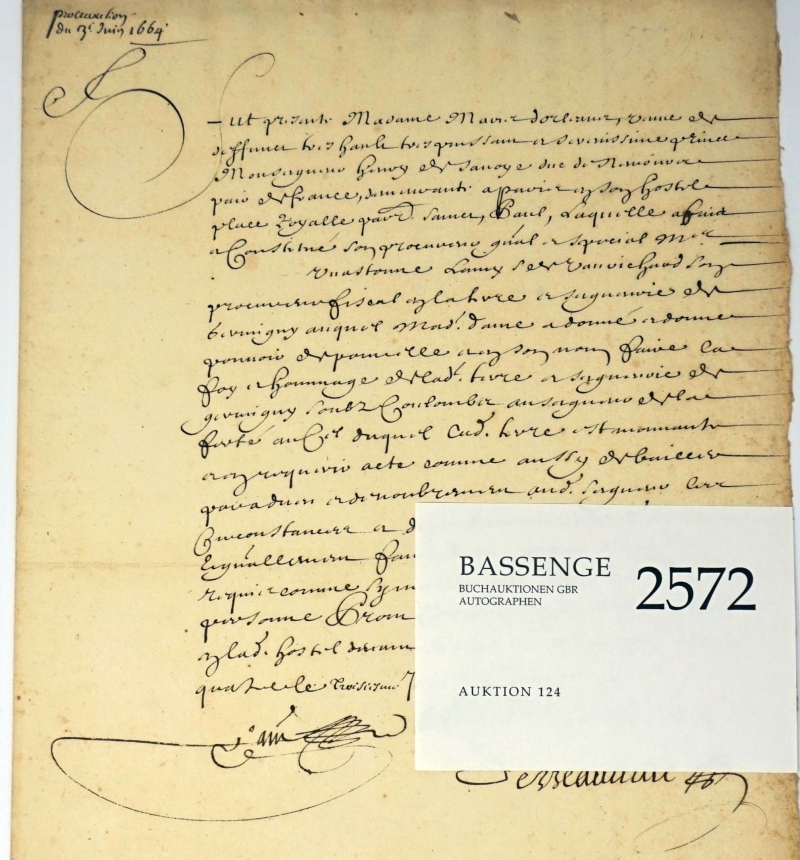 Lot 2572, Auction  124, Némours, Marie de, Urkunde als Herzogin in Pavia