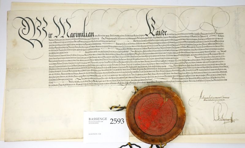 Lot 2593, Auction  124, Maximilian II., röm.-dt. Kaiser, Lehensbrief für Erasmus von Venningen