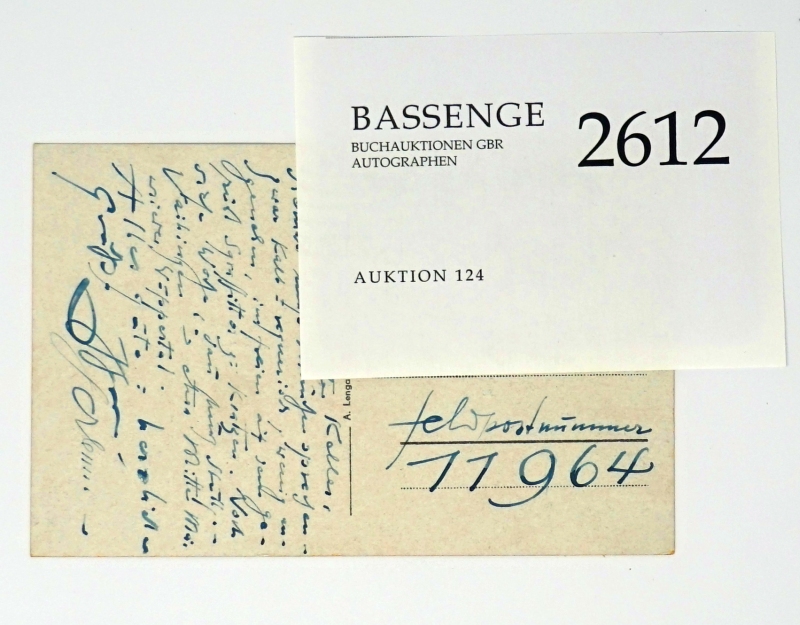 Lot 2612, Auction  124, Schlemmer, Oskar, Feldpost-Karte an Dieter Keller