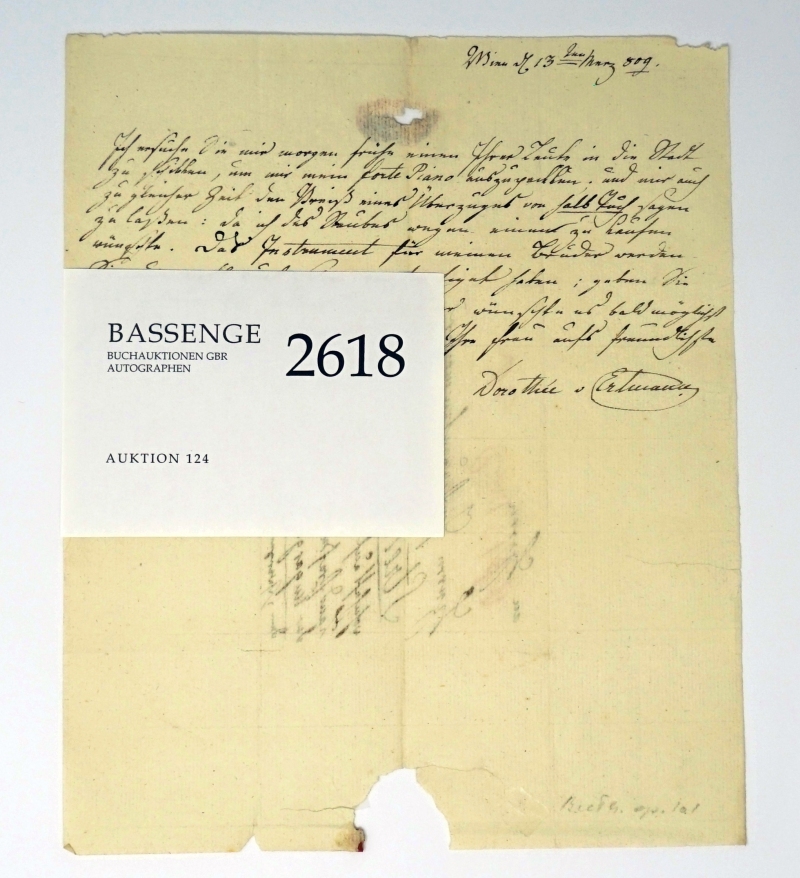 Lot 2618, Auction  124, Ertmann, Dorothea von, Brief an Andreas Streicher