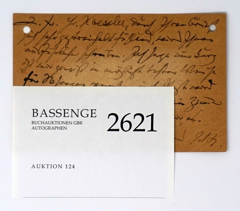 Lot 2621, Auction  124, Brahms, Johannes, Postkarte an Gustav Wendt