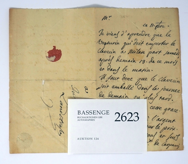 Lot 2623, Auction  124, Carpani, Giuseppe de, Brief an Andreas Streicher