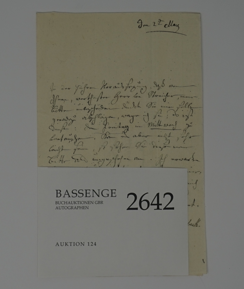 Lot 2642, Auction  124, Kurzbeck, Madeleine de, Brief an Andreas Streicher