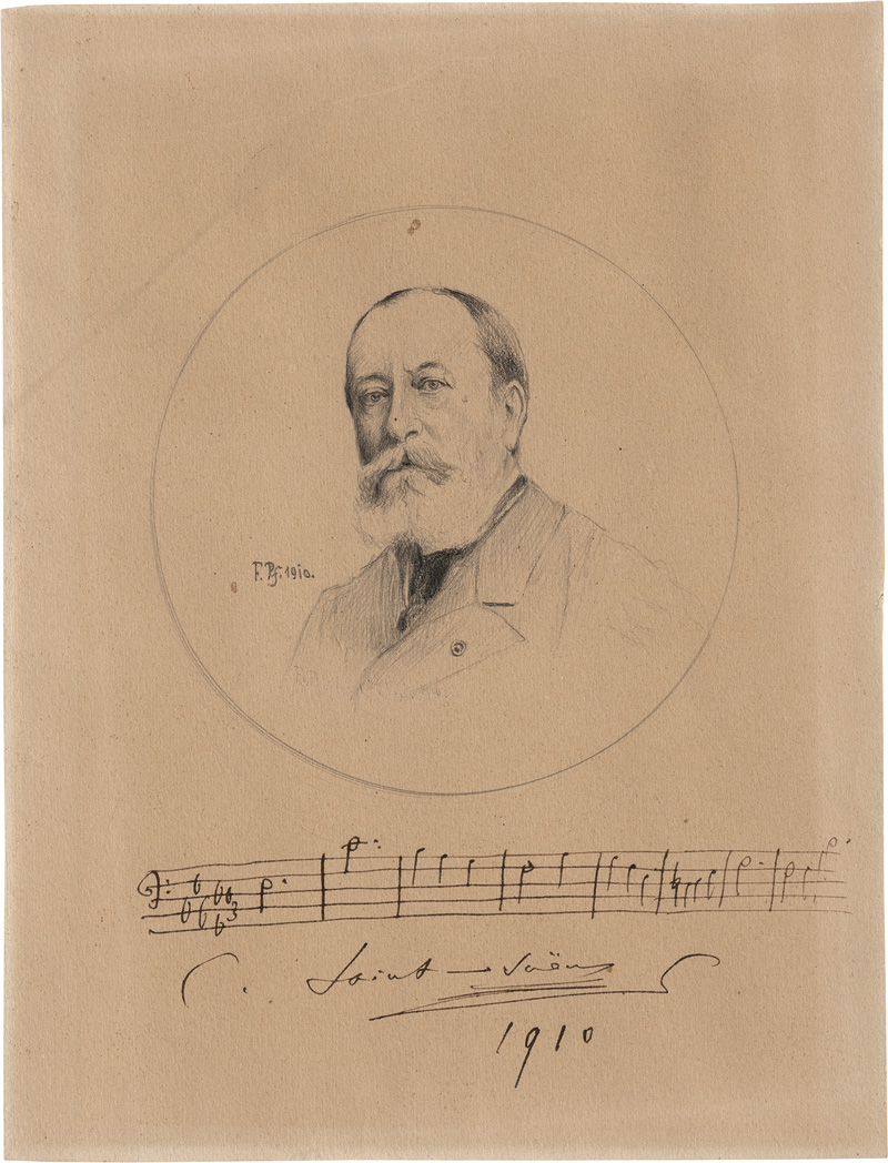 Lot 2653, Auction  124, Saint-Saëns, Camille, Porträtzeichnung mit Musikzitat