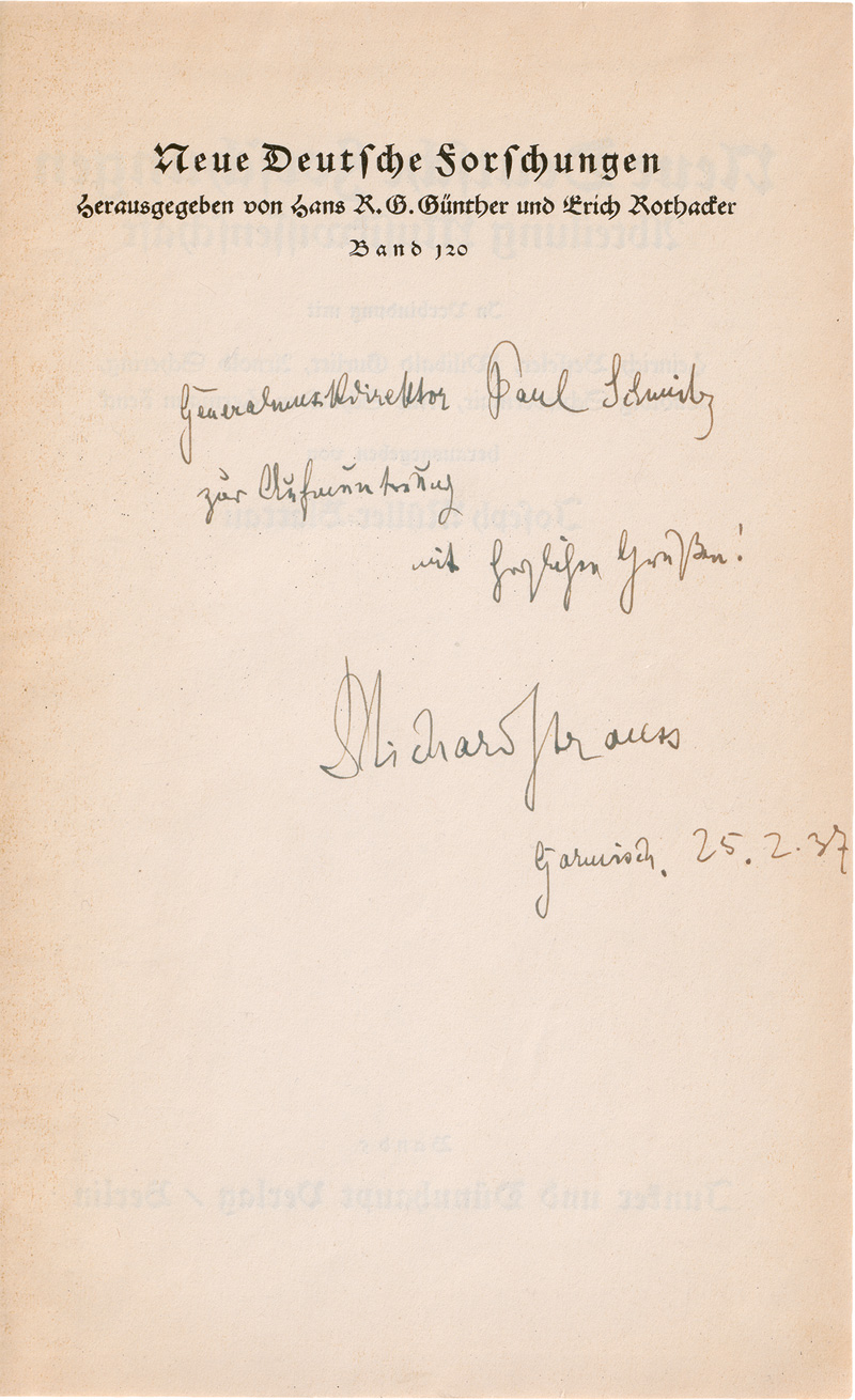 Lot 2664, Auction  124, Strauss, Richard, Widmung im Buch