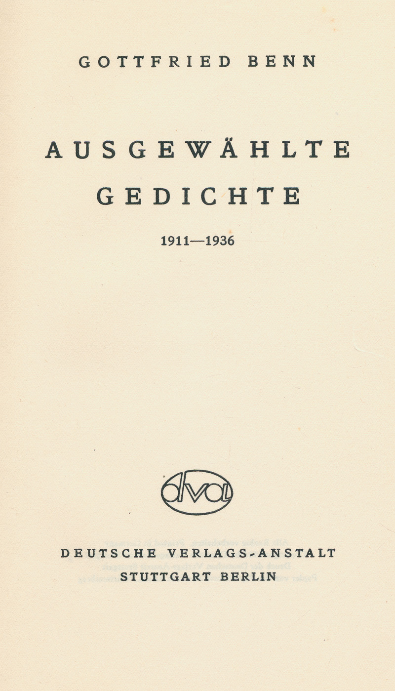 Lot 3043, Auction  124, Benn, Gottfried, Ausgewählte Gedichte