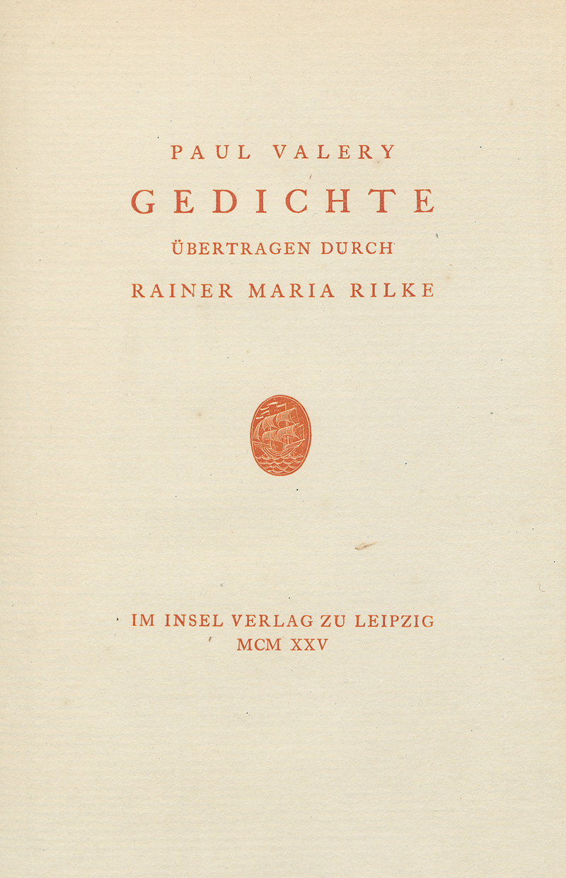 Lot 3096, Auction  124, Valéry, Paul und Cranach-Presse, Gedichte - Übertragen von R. M. Rilke