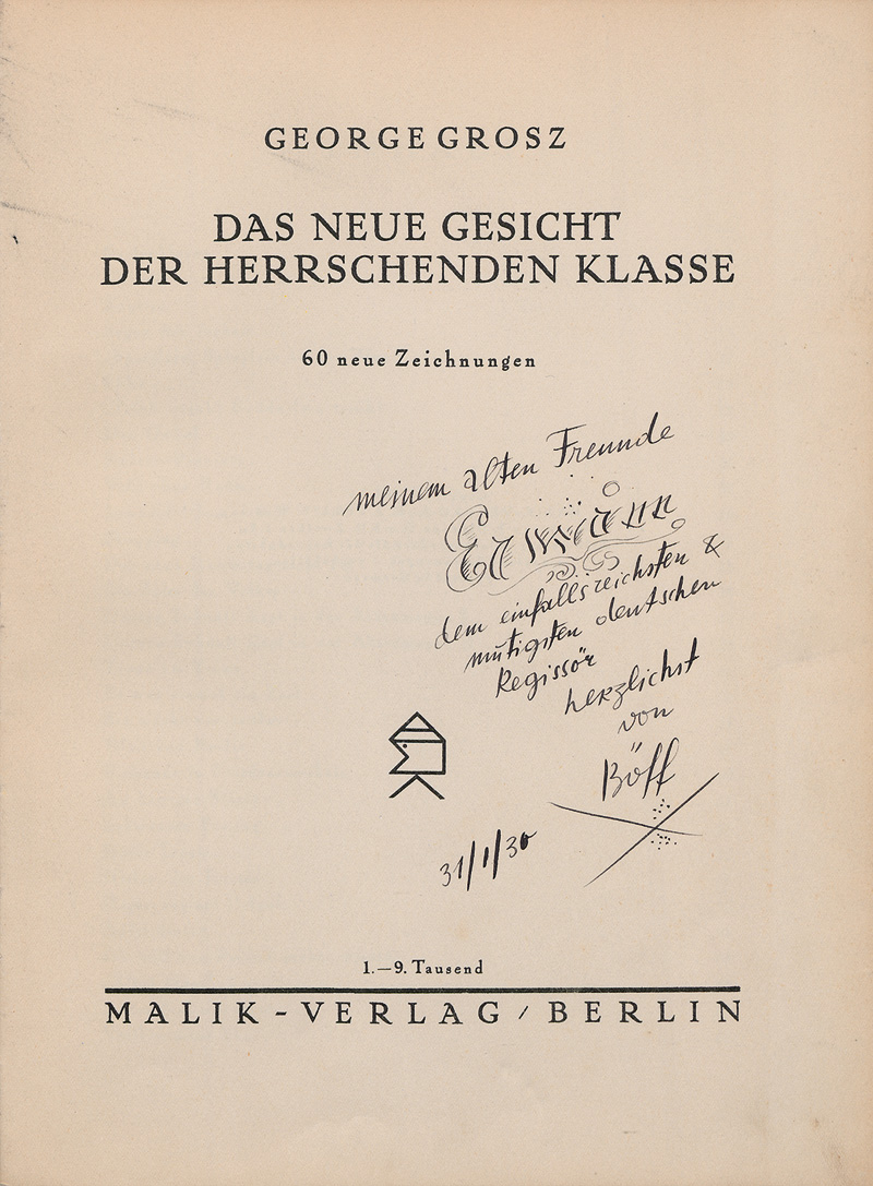 Lot 3317, Auction  124, Grosz, George, Das neue Gesicht der herrschenden Klasse (Widmungsexemplar)