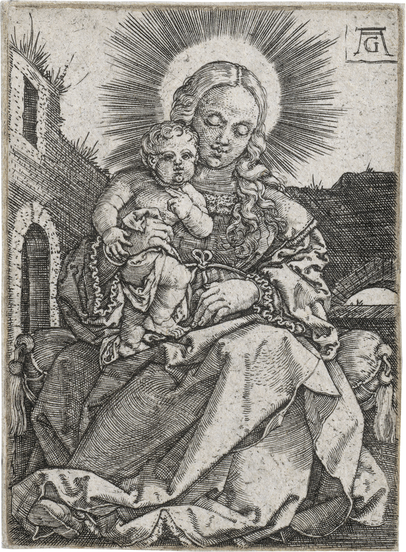 Lot 5002, Auction  124, Aldegrever, Heinrich, Madonna mit Kind in einem Innenhof