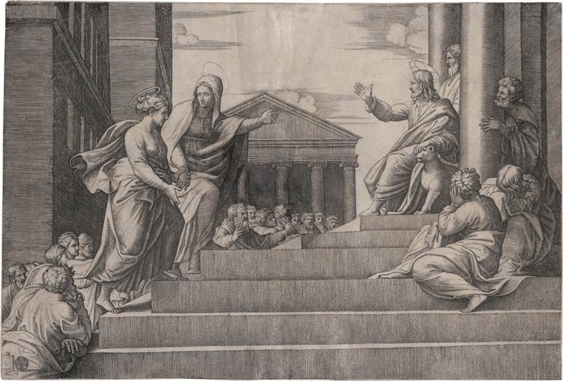 Lot 5632, Auction  124, Raimondi, Marcantonio, Martha führt Maria Magdalena in den Tempel