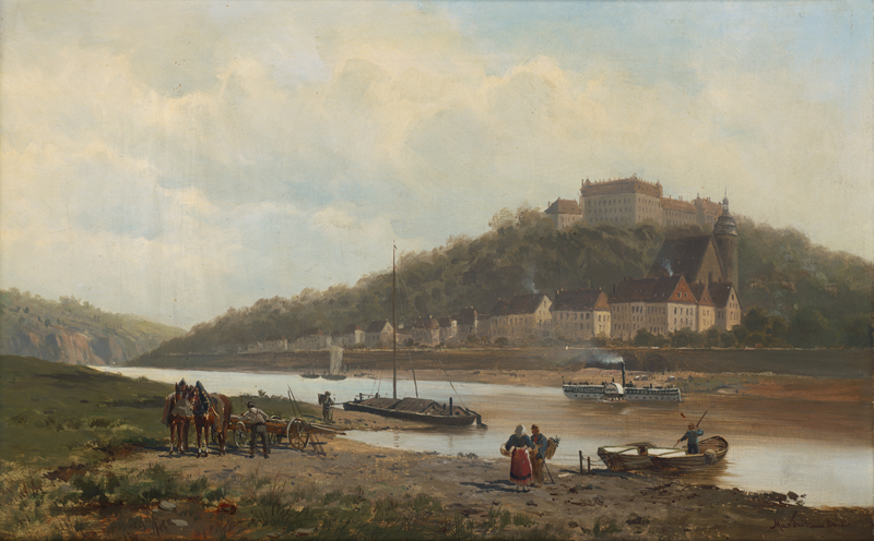 Lot 6098, Auction  124, Fritz, Max, Blick über die Elbe auf Schloss Sonnenstein und die Pirnaer Stadtkirche St. Marien