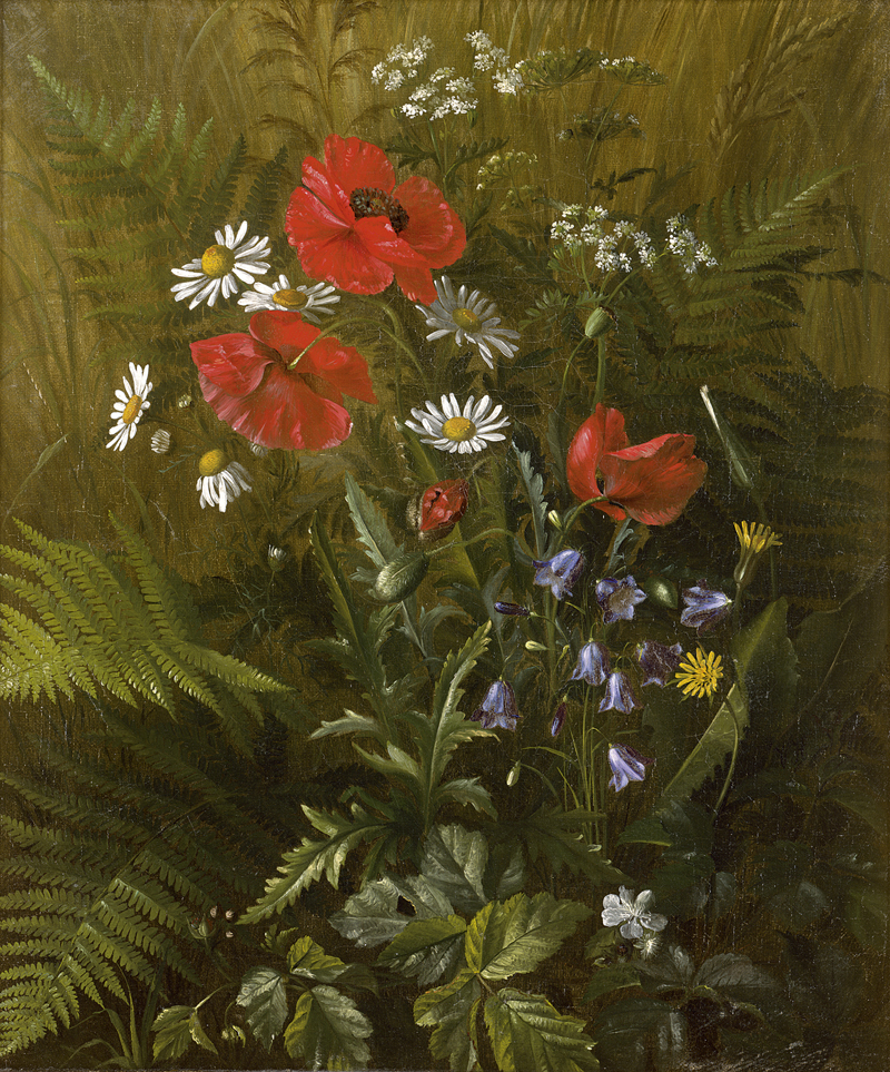 Lot 6103, Auction  124, Dänisch, 19. Jh. Mohnblumen, Glockenblumen und Margeriten auf einem Feld 