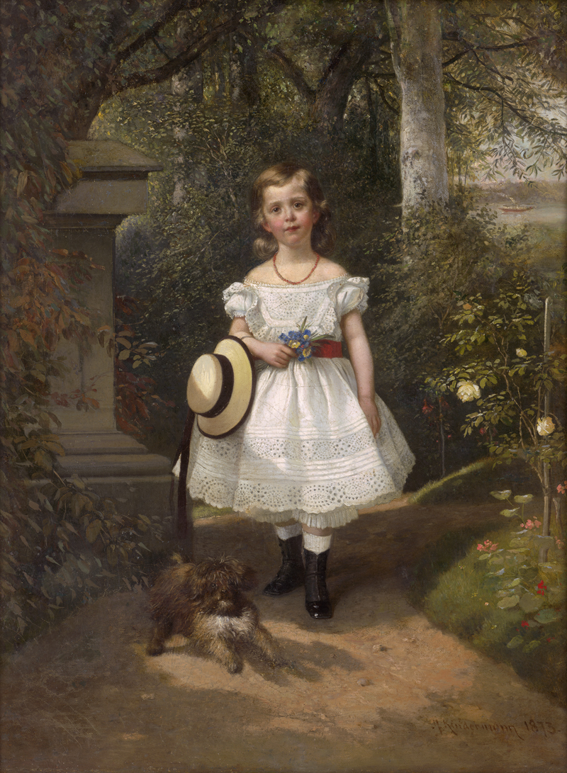 Lot 6104, Auction  124, Kindermann, Adolph Dietrich, Mädchen in einem Garten mit Hund