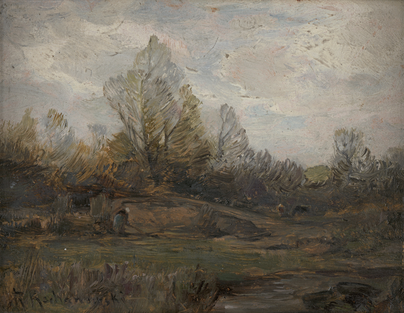 Lot 6132, Auction  124, Kochanowski, Roman, Herbstliche Moorlandschaft mit Bäuerin