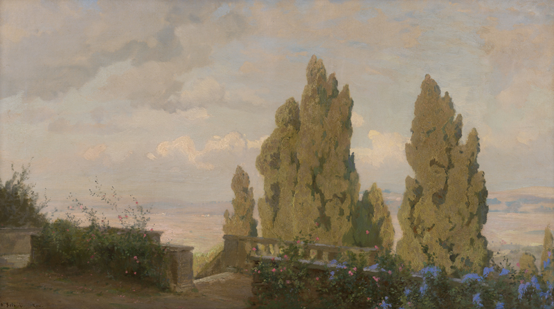 Lot 6171, Auction  124, Brioschi, Othmar, Blick vom Park der Villa d'Este in Tivoli auf die Hügel der römischen Campagna