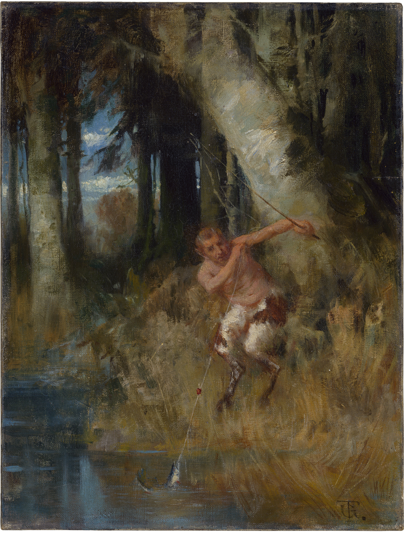 Lot 6179, Auction  124, Grenzstein, Tönis, Faun beim Angeln an einem Waldweiher